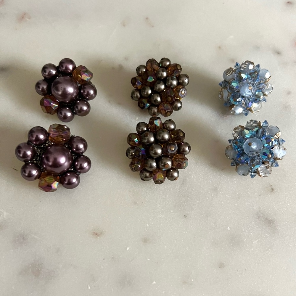 Vintage clip on earring lot of 3 pairs 2 marked Japan and 1 marked Laguna
